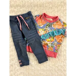 Matilda Jane Floral Top & Blue Button Leggings LOT 2 VGUC